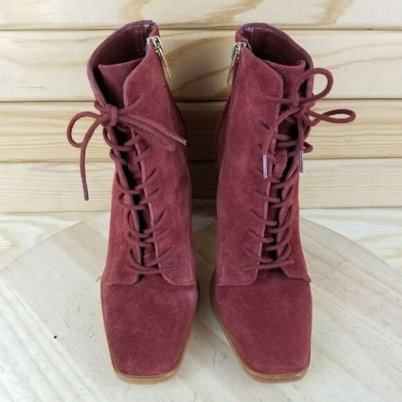 Vince Camuto 8 US Red Suede Leather Lace-Up High Heel Ankle Boots Booties NEW - Picture 4 of 11